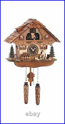 Quartz Cuckoo Clock Black Forest house with moving wood ch. TU 484 QMT HZZG NEW