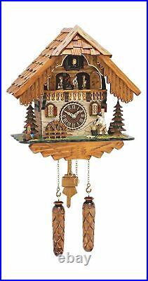 Quartz Cuckoo Clock Black Forest house with moving wood ch. TU 498 QMT HZZG NEW