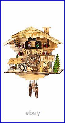 Quartz Cuckoo Clock Black Forest house with moving wood cho. EN 4901/22 QMT NEW
