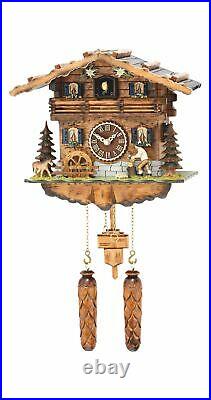 Quartz Cuckoo Clock Black Forest house with moving wood cho. TU 494 QM HZZG NEW