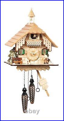 Quartz Cuckoo Clock Black Forest house with moving wood chopper EN 429/7 Q NEW