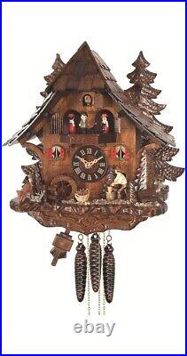 Quartz Cuckoo Clock Black Forest house with moving wood chopper. EN 473 QMT NEW