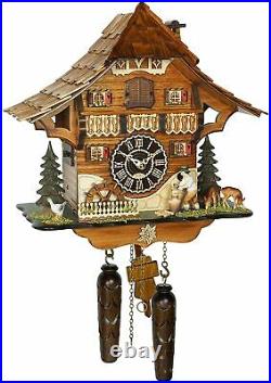 Quartz Cuckoo Clock Moving Wood Cutter & Waterwheel with Weights & 12 Tunes Deer