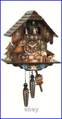Quartz Cuckoo Clock with Musik Black Forest house with moving w. EN 463 QMT NEW
