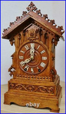 Rare Antique Beha Carved 8 Day Black Forest Twin Fusee Cuckoo Bracket Clock