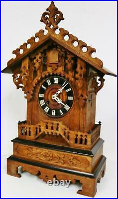 Rare Antique Carved 8 Day Black Forest 2 Train Single Fusee Cuckoo Bracket Clock