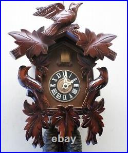 Rare German 8 Day Black Forest Unusual 3 Bird Working Hand Carved Cuckoo Clock