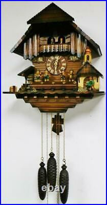Rare German 8 Day Black Forest Weight Driven Musical Automaton Cuckoo Wall Clock