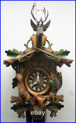 Rare Large German 2 Tune Music Hagos Hrastnig Bavarian Hunter Deer Cuckoo Clock