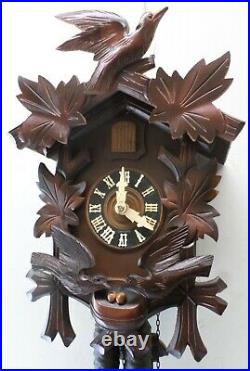 Rare Old Working German Black Forest Carved Nesting Birds And Eggs Cuckoo Clock