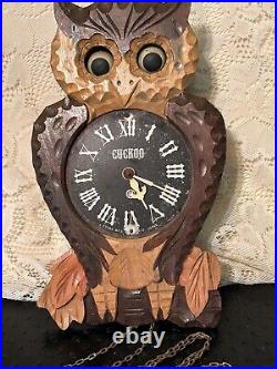 Rare Tokyo Japan owl cuckoo clock Kyowa mfg co. Moving eyes