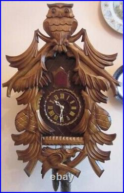 Rare antique cuckoo wall clock. USSR. Wood carving. Manually 22.8 × 13.3 INCH