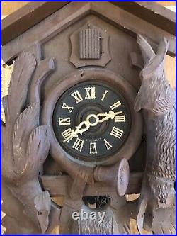 Reduced-Black Forest Hunters Cuckoo Clock-1970-German-Running -Parts Repair