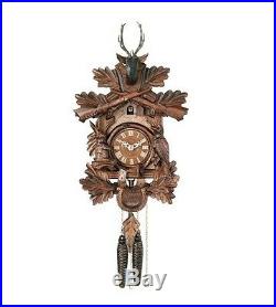 River City 1 Day Hunter's Hand-carved Oak Leaves Animals Rifles 16 Cuckoo Clock