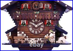 River City Clocks 12 Eight Day Chalet Mechanical Cuckoo Carved Deer, Dog, Drink