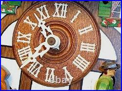 Schneider Musical Carousel Water Wheel Wood Chopper Cuckoo Clock