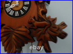 Small Carved Wood Cuckoo Wall Clock With Birds & Squirrel. New. Wooden