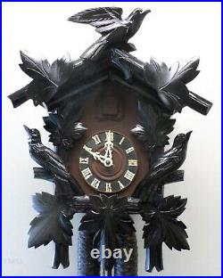 Stunning German 8 Day Deeply Carved 3 Bird Black Forest Cuckoo Clock With Coa