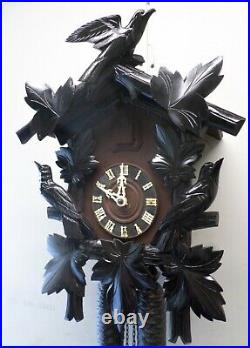 Stunning German 8 Day Deeply Carved 3 Bird Black Forest Cuckoo Clock With Coa