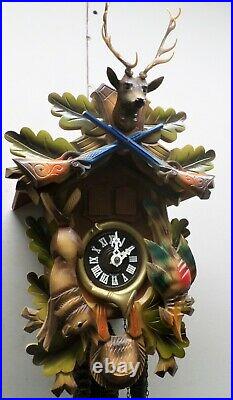 Stunning German Bachmeier & Klemmer Hunter Deer Swiss Music Wood Cuckoo Clock