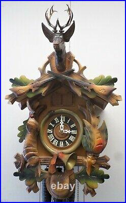 Stunning German Hagos Hrastnig Hunter Deer Swiss 2 Tune Music Wood Cuckoo Clock