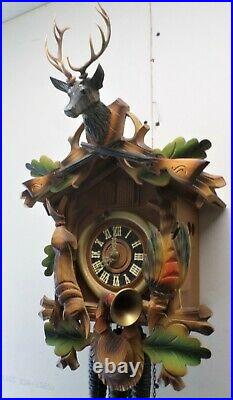 Stunning German Hagos Hrastnig Hunter Deer Swiss 2 Tune Music Wood Cuckoo Clock