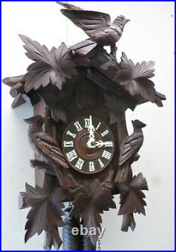 Stunning Large Antique German Black Forest 3 Bird Deeply Carved Cuckoo Clock