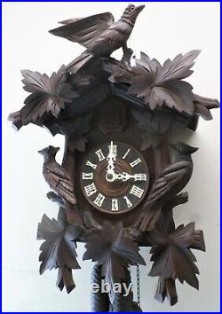 Stunning Large Antique German Black Forest 3 Bird Deeply Carved Cuckoo Clock