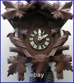 Stunning Old Large German 8 Day Deeply Carved 3 Bird Black Forest Cuckoo Clock