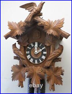 Stunning Old Large German 8 Day Deeply Carved 3 Bird Black Forest Cuckoo Clock