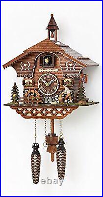 Trenkle Quartz Cuckoo Clock Black Forest House with Moving Wood Chopper and M