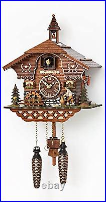 Trenkle Quartz Cuckoo Clock Black Forest House with Moving Wood Chopper and Mill