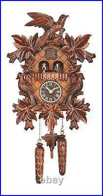 Trenkle Walnut Wood Quartz Cuckoo Clock With Music 7 Leaves 3 Birds TU 369 QMT