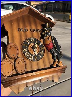 Ultra Rare Old Crow Bourbon Whiskey Carved Cuckoo Clock Germany With Sound Wood