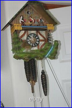 VINTAGE Cuckoo Clock Made in West Germany GERMAN WATER WHEEL WOOD CHOPPER