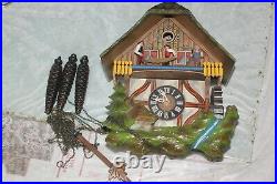 VINTAGE Cuckoo Clock Made in West Germany GERMAN WATER WHEEL WOOD CHOPPER