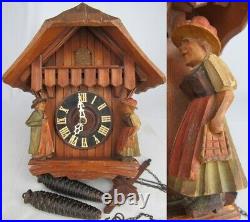 VINTAGE cuckoo clock GERMANY Black Forest 1970's GM ANGEM figures chalet