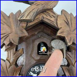 VTG Working Hubert Herr Black Forest Cuckoo Clock Germany Wood Bird Leaves