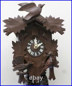 Very Nice German 8 Day Black Forest Unusual 3 Bird Working Carved Cuckoo Clock