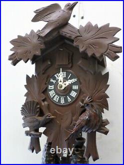 Very Nice German 8 Day Black Forest Unusual 3 Bird Working Carved Cuckoo Clock