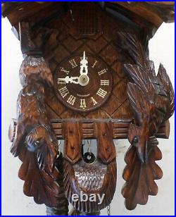 Very Nice German Black Forest Hunter Deer Head Deeply Hand Carved Cuckoo Clock