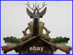 Very Nice Large Black Forest German Hunter Wooden Deer Head Cuckoo Clock