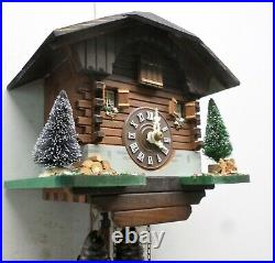 Very Nice Old Working Wood Swiss Mountain Chalet Cabin Cuckoo Clock