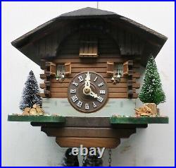 Very Nice Old Working Wood Swiss Mountain Chalet Cabin Cuckoo Clock
