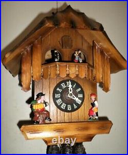 Very Nice Swiss Made 2 Tune Music Dancers Alpen Chalet Serenade Cuckoo Clock