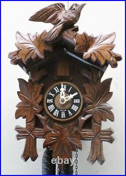 Very Nice Swiss Robert Lotscher Traditional Deeply Hand Carved Wood Cuckoo Clock