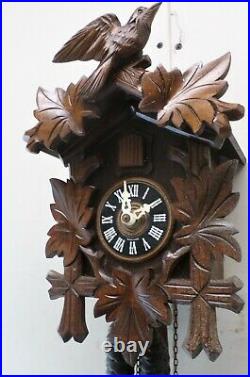 Very Nice Swiss Robert Lotscher Traditional Deeply Hand Carved Wood Cuckoo Clock