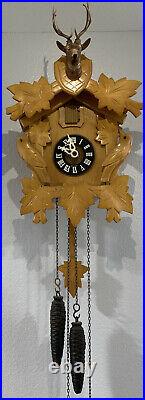 Vintage 1963 German Emil Schmeckenbecher Black Forest Cuckoo Clock Stag & Birds