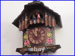 Vintage 1996 Schneider Cuckoo Clock German Brown Painted Flowers Chime