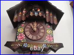 Vintage 1996 Schneider Cuckoo Clock German Brown Painted Flowers Chime